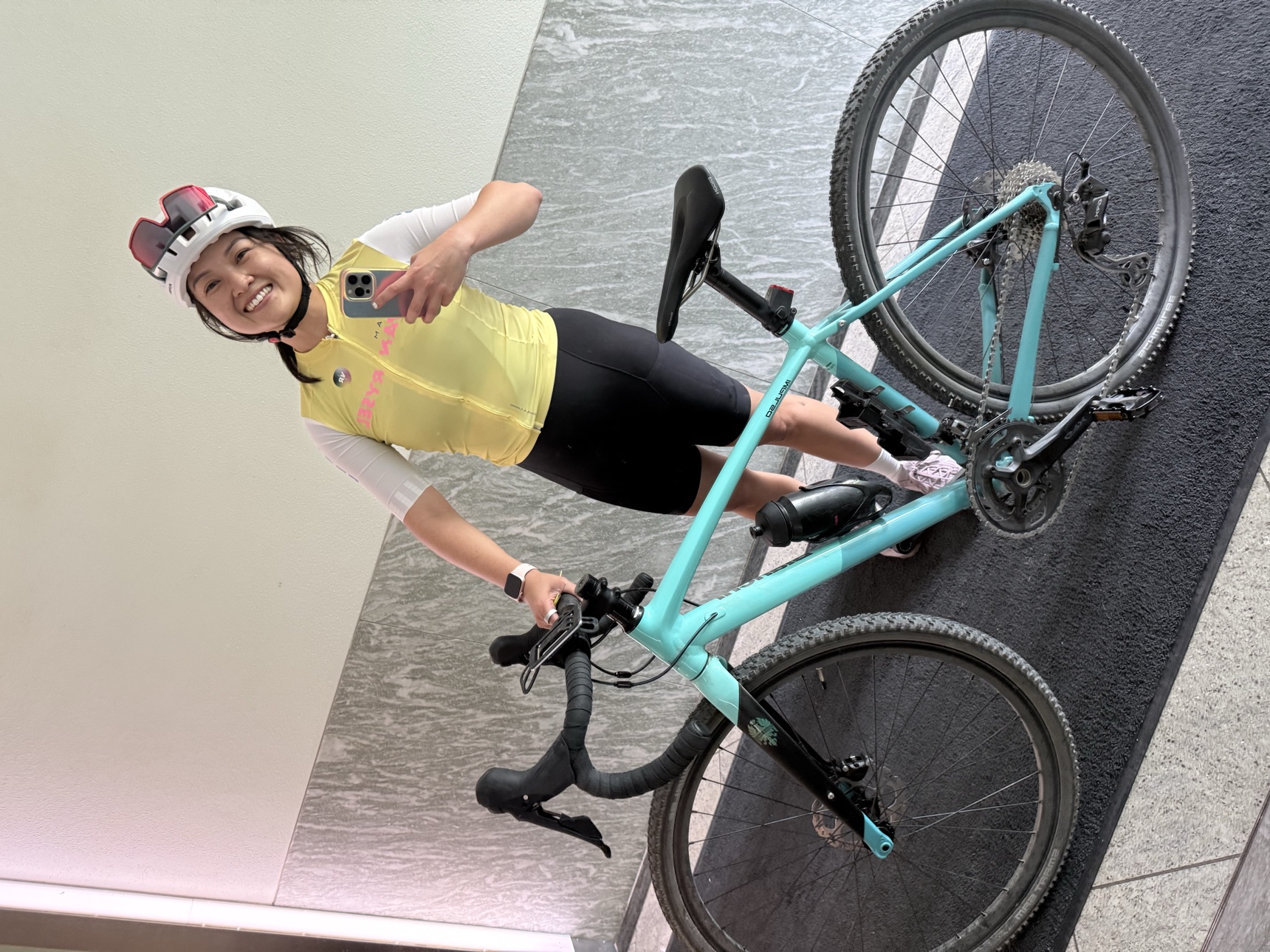 Linh after finishing a solo gravel ride.